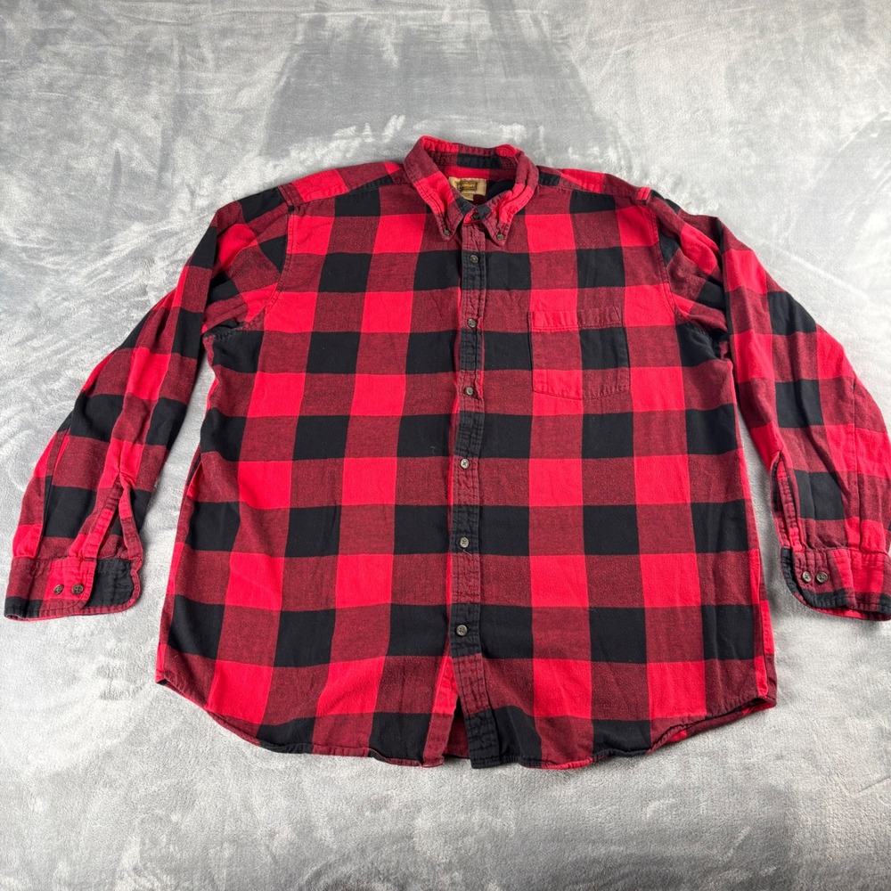 The Foundry Supply Co. XLT Flannel Shirt Button Up Plaid‎ Red Black Mens